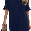 Wkior Shift Dress for Women V Neck Short Sleeves Solid Color Casual Flowy Summer Dresses(S-2XL)