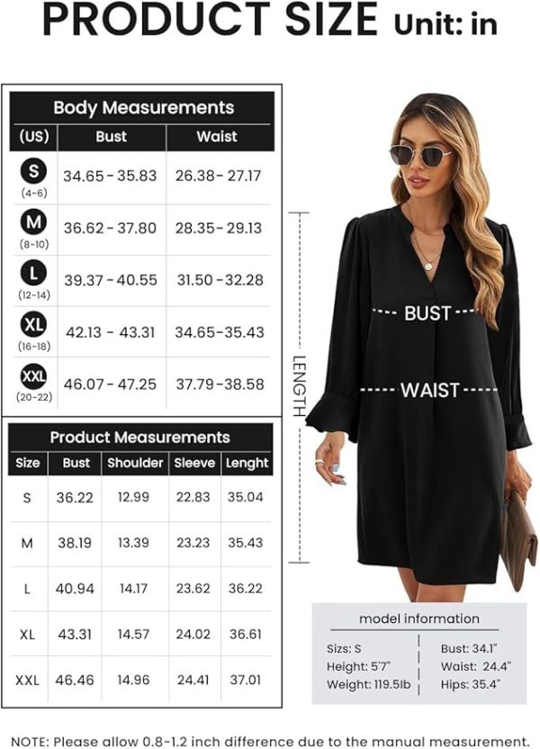 Dresses for Women 2025 V Neck Spring Summer Ruffle Long Sleeve Simple Casual Loose Flowy Autumn Winter Shift Dress