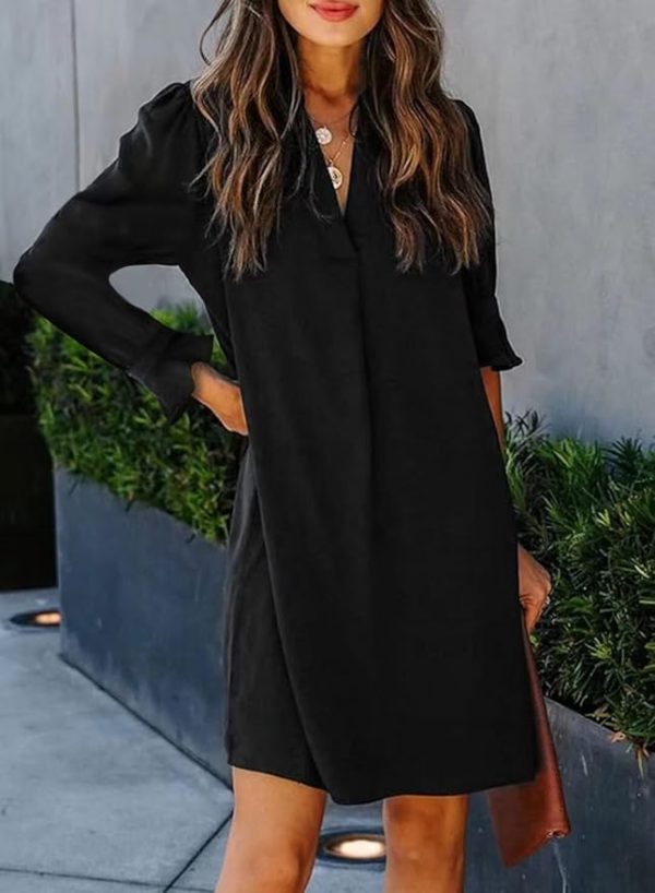 Dresses for Women 2025 V Neck Spring Summer Ruffle Long Sleeve Simple Casual Loose Flowy Autumn Winter Shift Dress