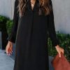Dresses for Women 2025 V Neck Spring Summer Ruffle Long Sleeve Simple Casual Loose Flowy Autumn Winter Shift Dress