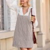 Yousify Womens Casual Striped Denim Dress Summer Pinafore Overalls Romper Adjustable Straps Jumper Dress with Pockets