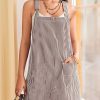Yousify Womens Casual Striped Denim Dress Summer Pinafore Overalls Romper Adjustable Straps Jumper Dress with Pockets