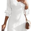 Nmoder Sweater Dress for Women V Neck Long Sleeve Casual Mini Dress A-Line Knit Fall Dresses 2024 Trendy