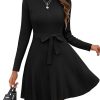 HOTOUCH Women's Fall Winter Casual Dress Crewneck Long Sleeve A-Line Sweater Dress Bodycon Ribbed Knit Dress with Belt