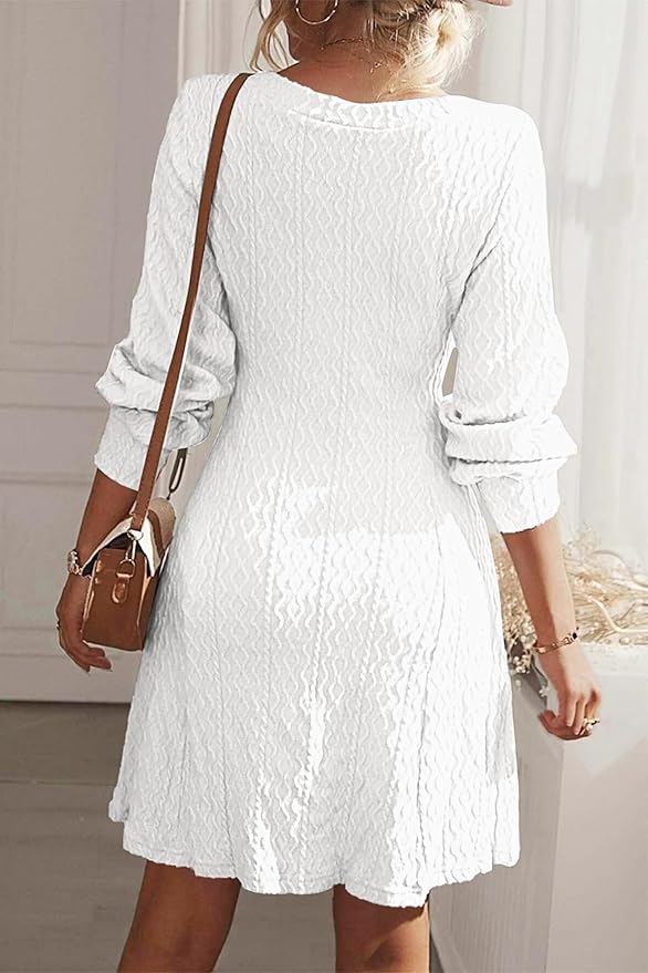 Nmoder Sweater Dress for Women V Neck Long Sleeve Casual Mini Dress A-Line Knit Fall Dresses 2024 Trendy