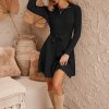 HOTOUCH Women's Fall Winter Casual Dress Crewneck Long Sleeve A-Line Sweater Dress Bodycon Ribbed Knit Dress with Belt