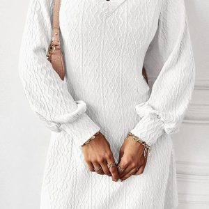 Nmoder Sweater Dress for Women V Neck Long Sleeve Casual Mini Dress A-Line Knit Fall Dresses 2024 Trendy