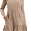 Zeagoo Womens Long Sleeve Fall Dresses with Pockets 2024 Ribbed Knit Casual Crew Neck Knee Length Sweater Dress
