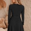 HOTOUCH Women's Fall Winter Casual Dress Crewneck Long Sleeve A-Line Sweater Dress Bodycon Ribbed Knit Dress with Belt