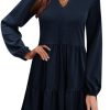 Women Fall Tunic Dress 2025 V Neck Casual Tiered Long Sleeve with Pockets A-Line Swing Mini Babydoll Dress