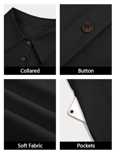 Womens Button Down Shirt Dress Oversized Casual Short Sleeve Collared V Neck Summer Mini Dresses
