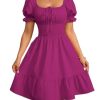 Women's Boho 2025 Summer Mini Dress, Square Neck Front Tie Puff Sleeve Casual Mini Dress