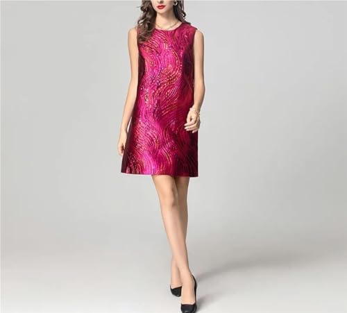 Women Purple Jacquard Sleeveless Tank Dress Beaded Summer Mini Casual High Street Fashion