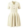 Women Summer Short Sleeve Blue Turn Down Collar Mini Daily Knitted Sweater Dress