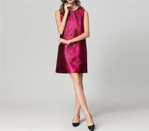 Women Purple Jacquard Sleeveless Tank Dress Beaded Summer Mini Casual High Street Fashion