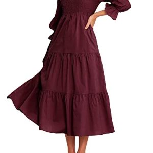 Women Casual Long Sleeve Crew Neck Fall Dress Bohemian Relaxed Fit Floral Flowy Maxi Dresses Tiered Cocktail Dress