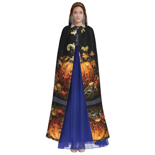 Fall Pumpkin Print Halloween Hooded Cloak Unisex Vibrant Adult Medieval Renaissance Festivals Cosplay