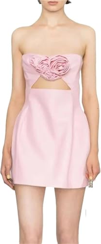 Women Off Shoulder 3D Flower Mini Dress High Waist Zipper Casual Summer Party Wear