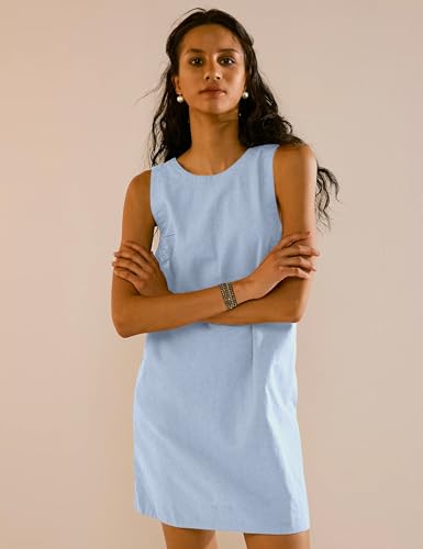Womens Summer Linen Mini Dress Boat Neck Low Back Sleeveless Tank Dresses with Pockets 2025 Vacation Outfits