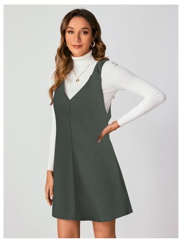 Women V Neck Corduroy Overall Dress 2025 Fall Mini Pinafore Jumper Dress
