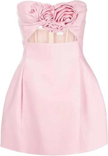 Women Off Shoulder 3D Flower Mini Dress High Waist Zipper Casual Summer Party Wear