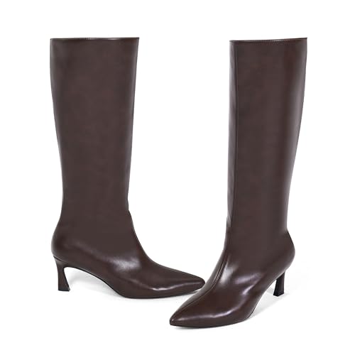 Knee High Boots Women Low Kitten Heel Long Tall Boots with Pointed Toe Winter Fall Sexy Fashion Comfortable Dress Shoes