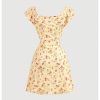Women's Vintage Floral Dress Summer Cap Sleeve Mini Dresses Going Out Beach Short Dress