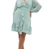 Women's Plus Size Dress - V Neck Frill Front Mini