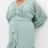 Women's Plus Size Dress - V Neck Frill Front Mini