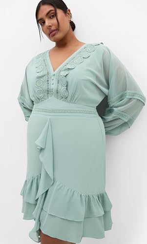 Women's Plus Size Dress - V Neck Frill Front Mini