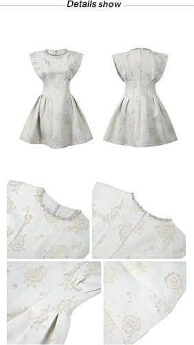 Women's Sparkly Floral Print Evening Dress Sleeveless O-Neck Slim A-Line Party Birthday Mini Dresses