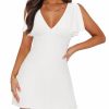 Women's Sexy Deep V-Neck Ruffle Sleeve Mini Dresses Summer Casual Bodycon Beach Cocktail Party Club Short Dress