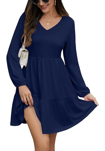 Dresses for Women Casual Long Sleeve V Neck Flowy Swing Tunic Dress Fall Outfits 2025