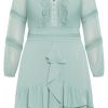 Women's Plus Size Dress - V Neck Frill Front Mini