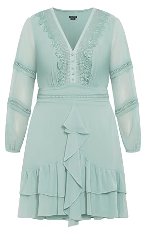 Women's Plus Size Dress - V Neck Frill Front Mini