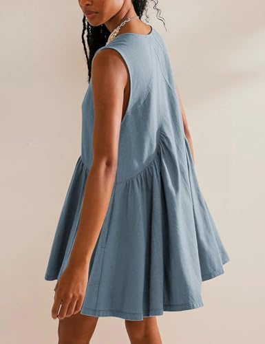 Sleeveless Mini Dress for Women 2025 Summer Casual V Neck Sundress Loose Babydoll Dress with Pockets