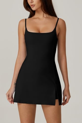Womens Spaghetti Strap Tennis Dress with Shorts Workout Side Slit Active Golf Dresses