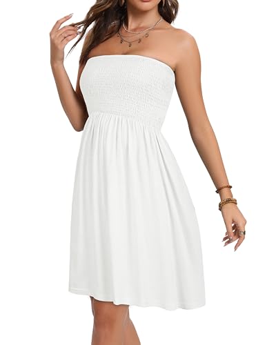 Summer Dresses for Women Strapless Casual Beach Cover Ups Tube Top Sundress