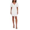 Women's Short Puff Sleeve Ruched V-Neck Shift Mini Dress