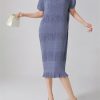 Women's Summer Folds Mini Dress - Round Neck Short Sleeve High Waist Designer Dress