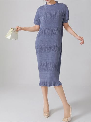 Women's Summer Folds Mini Dress - Round Neck Short Sleeve High Waist Designer Dress