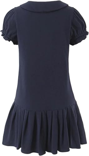 Women's Retro Pleated Knit Mini Dress Preppy Collared Short Summer