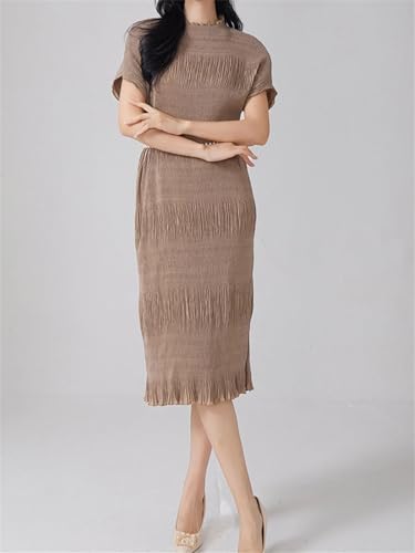 Women's Summer Folds Mini Dress - Round Neck Short Sleeve High Waist Designer Dress