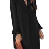 Fall Dresses for Women 2025 Casual V Neck Long Sleeves Flowy Mini Tunic Dress