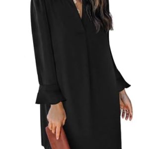 Fall Dresses for Women 2025 Casual V Neck Long Sleeves Flowy Mini Tunic Dress