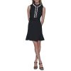 Women's Belted Sleeveless Scallop Trim Collared A-line Mini Dress