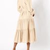 Womens Dresses 2025 Fall Long Sleeve Midi Dress Casual V Neck Button Down Tiered Flowy Aline Tie Waist Shirt Dress