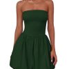 Womens Strapless Bubble Mini Dress Summer Tube Top Sundress Casual Off Shoulder A Line Party Short Dresses Vacation