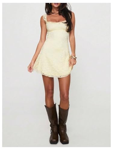 Women's Summer Mini Dress Floral Lace Sleeveless Vacation Cute A Line Dresses
