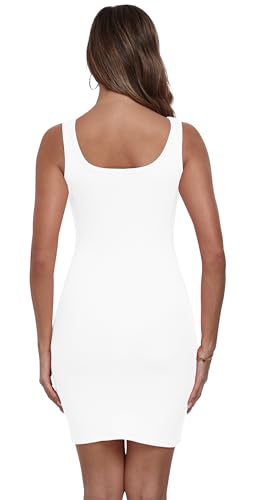 Summer Dresses for Women Sexy Mini Dress Ribbed Knit Fitted Square Neck Bodycon Party Club Tank Dresses